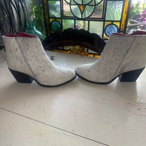 Alcala’s White Haircalf Ankle Boots  with Low Block Heel